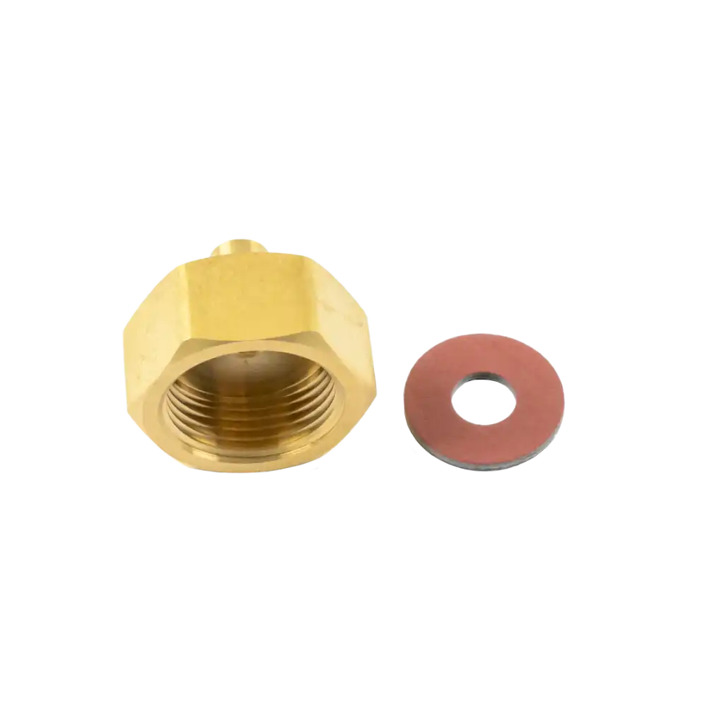 AD41-3 AD41 3/4"-14 gas bottle adapter to 1/4" SAE M for 125 lb tanks. Brass construction with gasket for secure HVAC/R refrigerant connections.