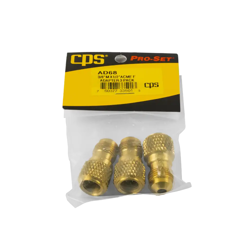 AD68-1 AD68 3/8" SAE to 1/2" ACME port adapter for vacuum pumps. Converts 1/2" ports to 3/8" with rubber seal and serrated barrel for easy tightening.