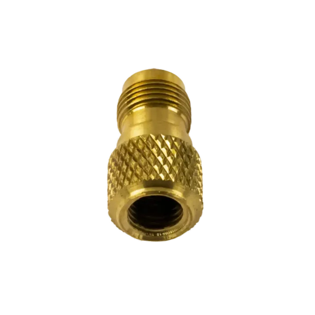 AD68 3/8" SAE to 1/2" ACME port adapter for vacuum pumps. Converts 1/2" ports to 3/8" with rubber seal and serrated barrel for easy tightening.