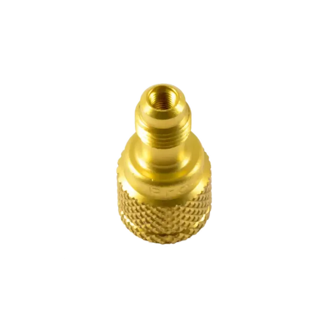 AD84L R1234YF cylinder adapter 1/2″ ACME F x 1/4″ SAE M. Brass left-hand fitting for Dupont cylinders, ideal for automotive A/C service.