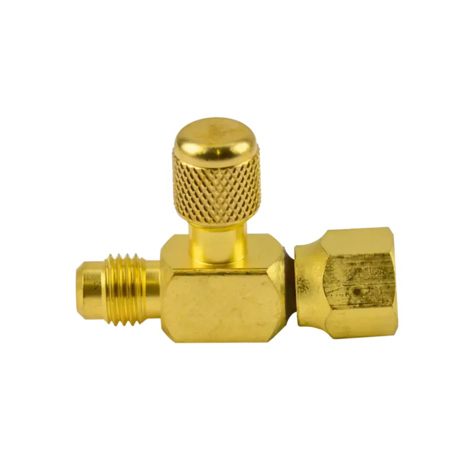 1/4" SAE access fitting tee connector with cap and valve core. 3 pack with female hex and male connections for HVAC/R service.