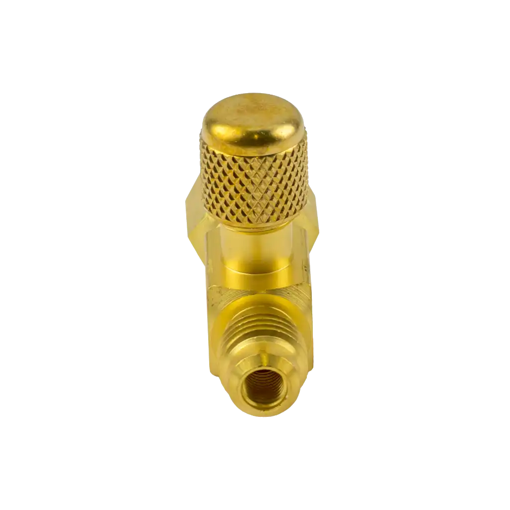 AVT44-6 1/4" SAE access fitting tee connector with cap and valve core. 3 pack with female hex and male connections for HVAC/R service.