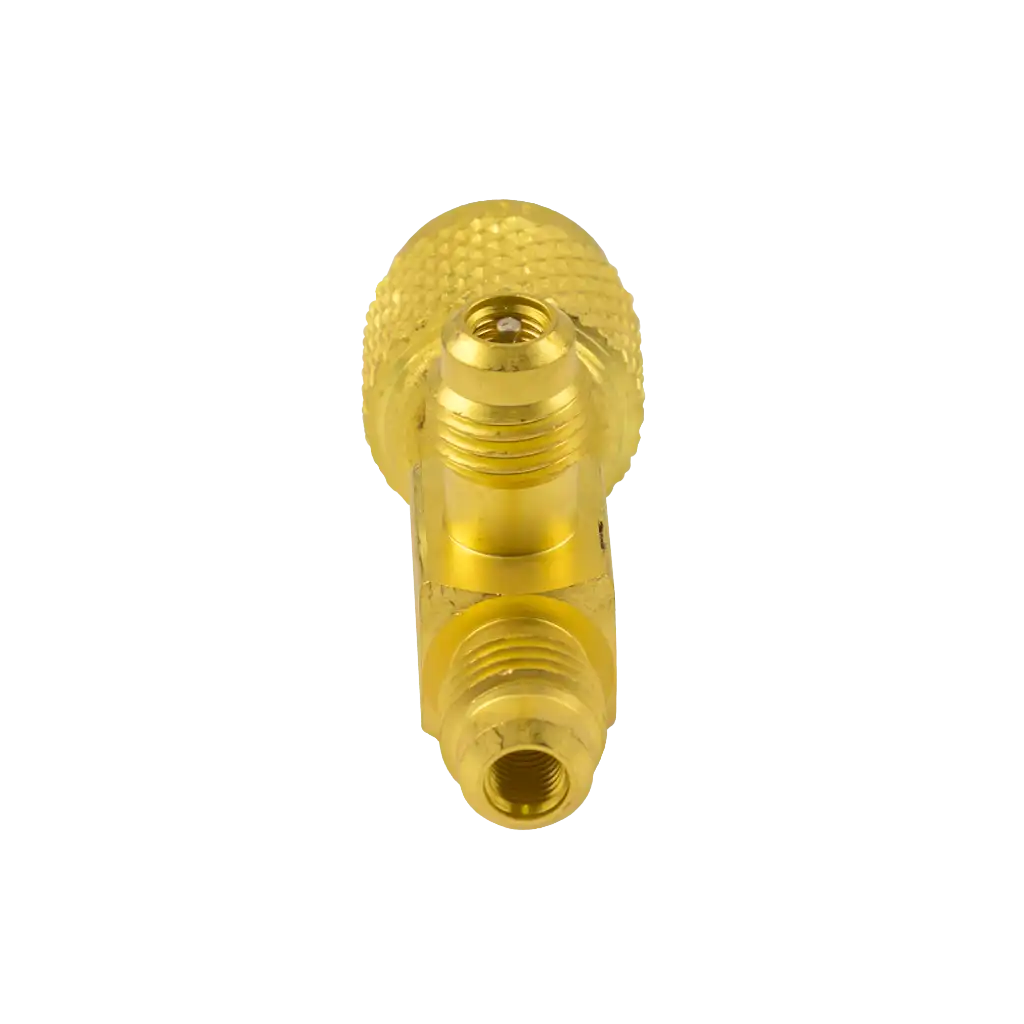 AVT45-6 1/4" SAE Tee access fitting 3 pack with female knurl and male connections. Valve core included for secure HVAC/R service access.