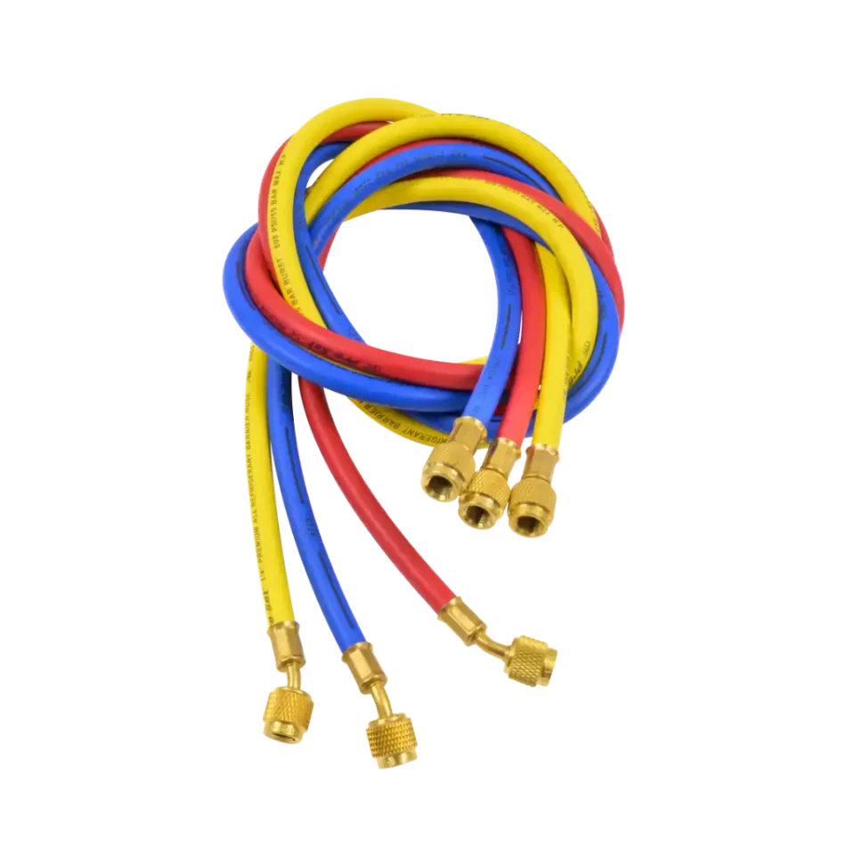 HP5 refrigerant hoses 5 ft, R-410A compatible. SAE J2196 rated with 800 psi working pressure. Durable, flexible and built for HVAC/R service.
