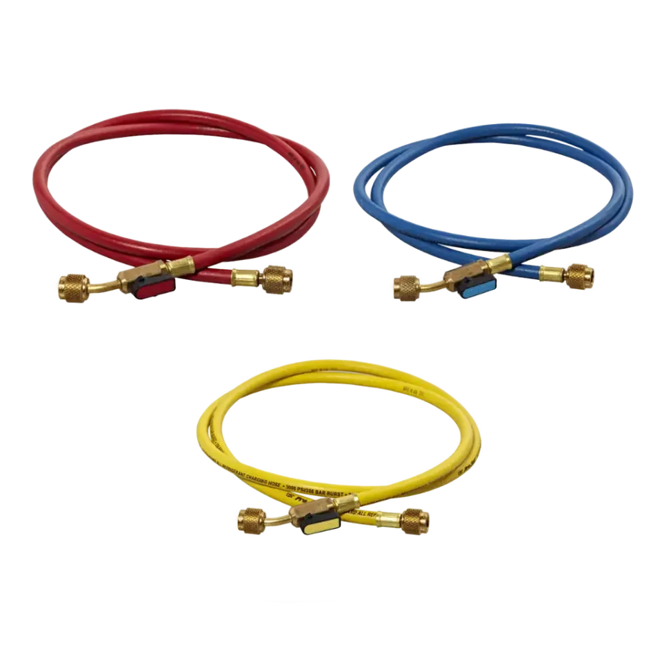 HS3E 1/4" SAE x 150cm Refrigerant Charging Hoses with Ball Valve 3pk